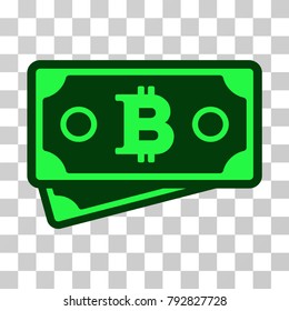 Bitcoin Banknotes vector pictograph. Illustration style is flat iconic symbol on a chess transparent background.