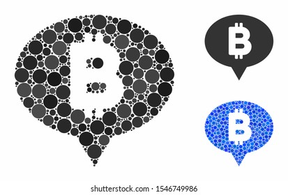 Bitcoin banner balloon composition of small circles in different sizes and color tinges, based on Bitcoin banner balloon icon. Vector small circles are grouped into blue composition.