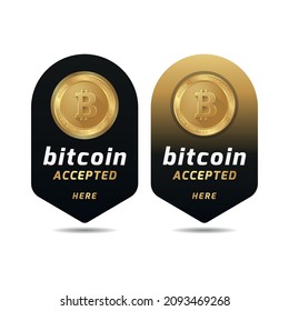 bitcoin banner black and gold color with text "bitcoin accepted here". eps 10 vector illustration.