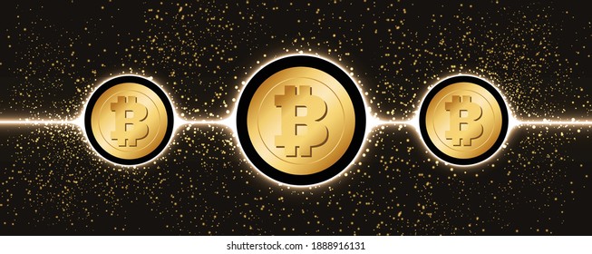 Bitcoin banner. Golden bitcoin digital currency, Cryptocurrency, futuristic digital money, technology worldwide network concept, vector banner.