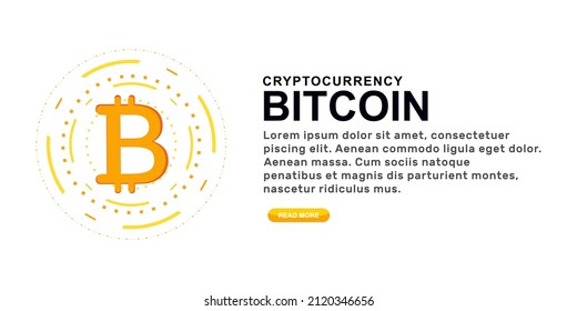 Plantilla de banner de bitcoin. Moneda en el futuro de Internet.Moneda digital de la tecnología en línea. Criptodivisa con moneda de oro Bitcoin para sitio web.Minería y extracción de ilustración de vector bitcoin