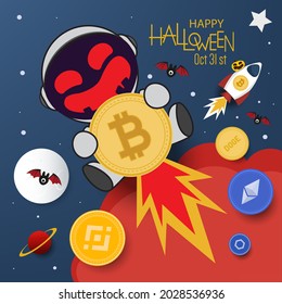 bitcoin banner vector illustration. halloween concept