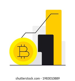 Bitcoin bar chart. Cryptocurrency. Growth. Mining. Finance and technology. Vector file.