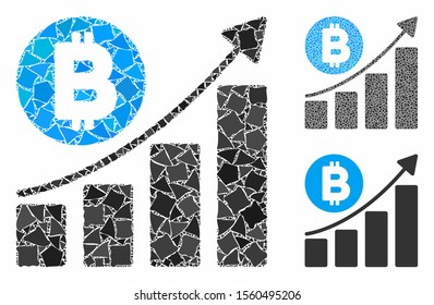 Bitcoin bar chart trend mosaic of humpy elements in different sizes and shades, based on Bitcoin bar chart trend icon. Vector humpy dots are combined into mosaic.
