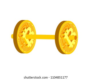 Bitcoin barbell isolated. Crypto currency is strength. Vector illustration
