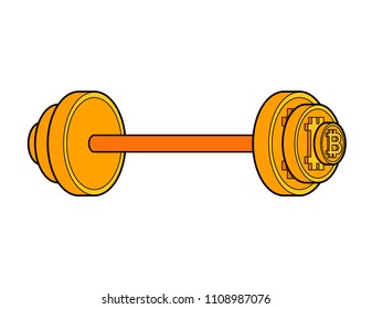 Bitcoin barbell isolated. Crypto currency is strength. Vector illustration