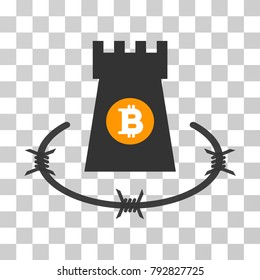 Bitcoin Barbwire Bulwark vector icon. Illustration style is flat iconic symbol on a chess transparent background.