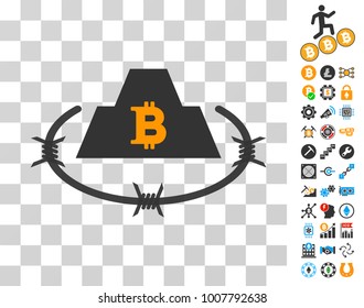 Bitcoin Barbwire Citadel icon with bonus bitcoin mining and blockchain images. Vector illustration style is flat iconic symbols. Designed for blockchain apps.