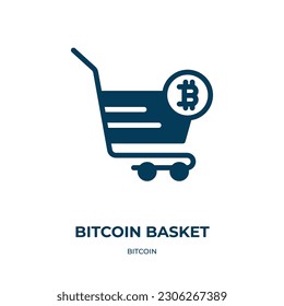 Bitcoin-Korb-Vektorsymbol. Bitcoin-Korb, kaufen, speichern gefüllte Symbole aus flachem Bitcoin-Konzept. Einzeln schwarzes Symbol, Vektorgrafik-Symbol-Element für Webdesign und mobile Apps