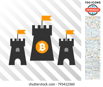 Bitcoin Bastion Towers icon with 700 bonus bitcoin mining and blockchain pictures. Vector illustration style is flat iconic symbols design for crypto-currency software.