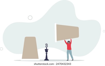 Bitcoin bet, cryptocurrency investment or make profit and rich from BTC gambling game.flat vector illustration.