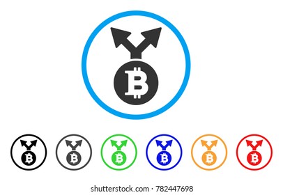 Bitcoin Bifurcation rounded icon. Style is a flat grey symbol inside light blue circle with additional colored versions. Bitcoin Bifurcation vector designed for web and software interfaces.