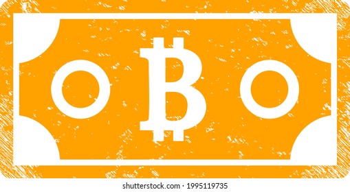 Bitcoin bill icon with scratched effect. Isolated vector bitcoin bill icon image with scratched rubber texture on a white background.