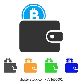 Bitcoin Billfold icon. Vector illustration style is a flat iconic bitcoin billfold symbol with gray, green, blue, yellow color versions. Designed for web and software interfaces.