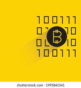 bitcoin and binary code on yellow background