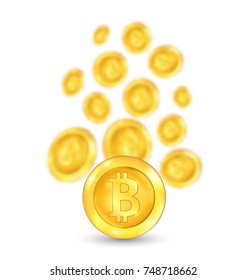 Bitcoin. Bit coin. Digital Currency. Cryptocurrency. Golden Icon Blurred - Illustration Vector