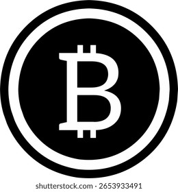 Bitcoin Black Color icon in flat style. Blockchain illustration on white isolated background. Cryptocurrency business concept. Easily editable