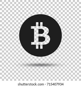 Bitcoin Black Flat Icon. Concept of Internet business, e-currency. Isolated Object. Design Material. Vector illustration