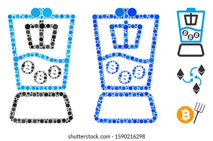 Bitcoin blender composition of spheric dots in various sizes and shades, based on Bitcoin blender icon. Vector dots are united into blue composition.