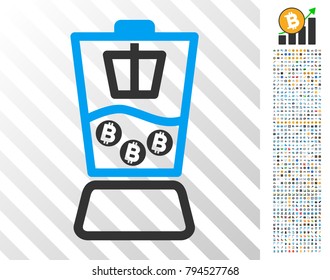 Bitcoin Blender icon with 7 hundred bonus bitcoin mining and blockchain symbols. Vector illustration style is flat iconic symbols design for blockchain websites.