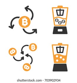 Bitcoin Blender vector icon set. Style is bicolor flat symbols.