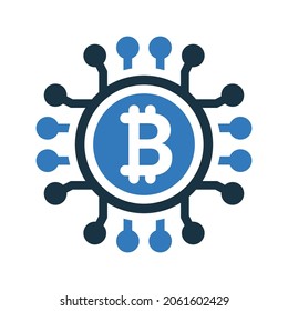 Bitcoin, icono de cadena de bloques. Ilustración vectorial simple editable.