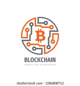 Bitcoin block chain logo template design. Electronic computer technology sign. Vector illustration. 