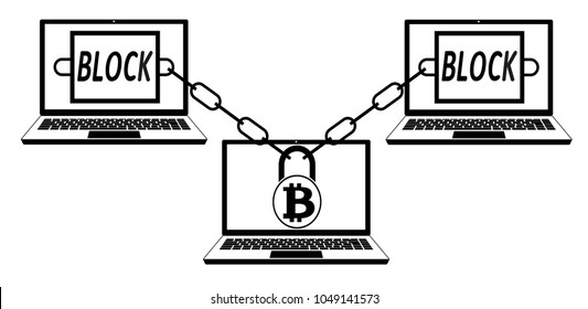 bitcoin block chain technology ,design concept black and white ,interlocking the blocks with each other using the lock code