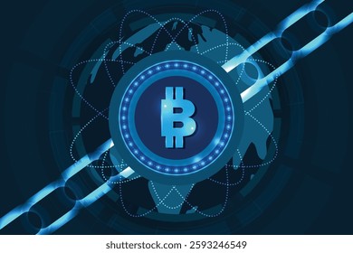 Bitcoin block chain technology with global connection concept
