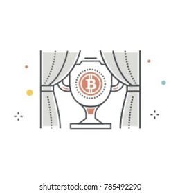Bitcoin block reward concept vector illustration. Cryptocurrency trophy icon.