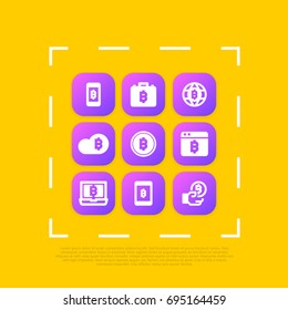 Bitcoin or Blockchain. App icon set. Vector favicon glyph clipart. Square rounded rectangular. Contains  mobile, briefcase, globe network, and more. Compatible with PNG, JPG, AI, CDR, SVG, EPS, PDF. svg