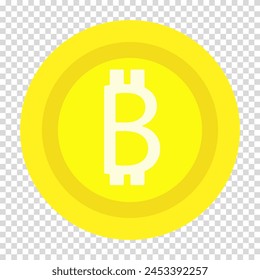 Bitcoin, blockchain, coin icon, cryptocurrency, flat design, simple image, cartoon style. Concept of earning cryptocurrency online. Vector line icon for business and advertising