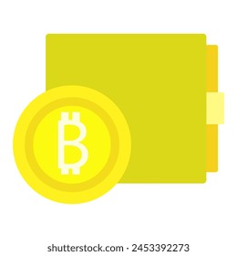 Bitcoin, blockchain, icono de moneda, criptomoneda, diseño plano, carpeta, archivos, Imagen simple, estilo de dibujos animados. Concepto de ganar criptomonedas en línea. Icono de línea de Vector para negocios y publicidad
