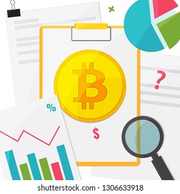 Bitcoin Blockchain Concept. Chart, graph and bitcoin. Investments for bitcoin and blockchain. Mining farm, cryptocurrency. Vector illustration.