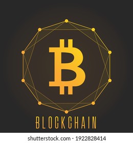 Bitcoin blockchain concept. Colorful gradient logo on dark background.