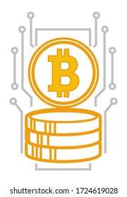 Bitcoin and blockchain concept, isolated monetary system with virtual money and assets. Cryptocurrency investment and banking, ethereum electronic financing, vector in flat style illustration