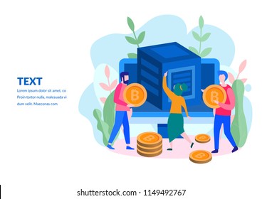 Bitcoin Blockchain Concept for web page, banner, presentation, social media, smart team. Vector illustration making investments for bitcoin and blockchain. mining farm, cryptocurrency, server room