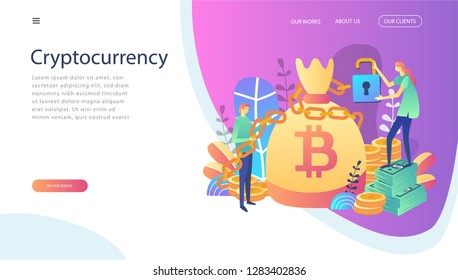 Bitcoin Blockchain Concept for web page, banner, presentation, social media . Vector illustration making investments for bitcoin and blockchain. mining farm, cryptocurrency, online money
