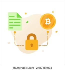 Bitcoin blockchain crypto currency digital security encryption concept. bitcoin with security paper linked to the padlock. blockchain system. peer-to-peer electronic cash system. 