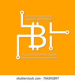Bitcoin blockchain crypto currency symbol. Vector template for logo or emblem