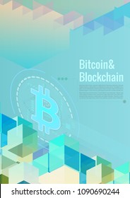 Bitcoin and blockchain graphic template background with space for text layout A4 size