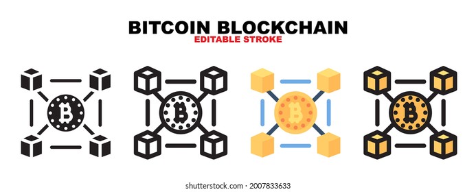 Bitcoin blockchain icon with cryptocurrency collection. Icons are designed in full color, outline, flat, glyphs and lines. Perfectly editable strokes and pixels. Can use for web, mobile, ui and more.