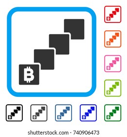 Bitcoin Blockchain icon. Flat grey iconic symbol in a light blue rounded square. Black, gray, green, blue, red, orange color variants of Bitcoin Blockchain vector. Designed for web and app UI.