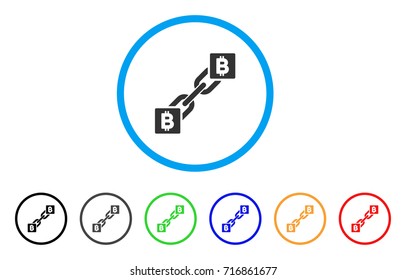 Bitcoin Blockchain icon. Vector illustration style is a flat iconic bitcoin blockchain grey rounded symbol inside light blue circle with black, gray, green, blue, red, orange color variants.