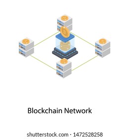 Bitcoin blockchain isometric illustration design