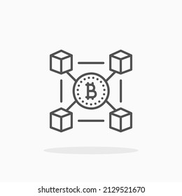 Bitcoin Blockchain Line Icon. Editable Stroke And Pixel Perfect. Can Be Used For Digital Product, Presentation, Print Design And More.