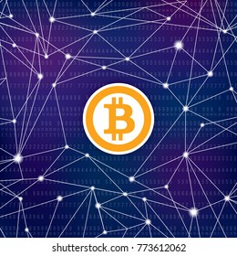 Bitcoin blockchain modern technology background. Cryptocurrency digital money concept