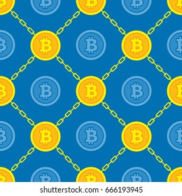 Bitcoin blockchain modern technology - creative vector background seamless pattern. Cryptocurrency digital money concept symbol. Computer network. Graphic design element. 