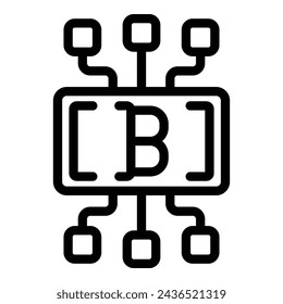 Vector de contorno de icono de sistema blockchain Bitcoin. Token de intercambio digital. Negociación de pagos en línea