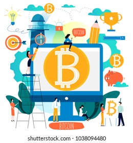Bitcoin, blockchain technology, altcoin, cryptocurrency mining, finance, digital money market, cryptocoin wallet, crypto exchange flat vector illustration for mobile and web graphics